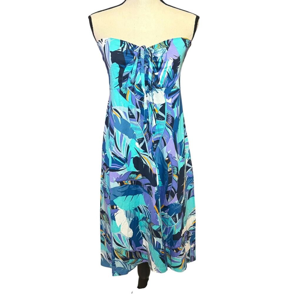 Patagonia Strapless Tropical Midi Dress Large Blue Floral Tie Bust